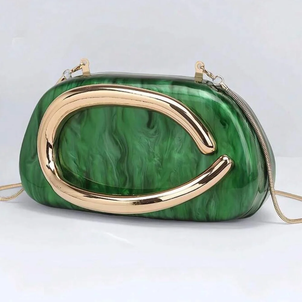 Green Metallic Crossbody Clutch Bag